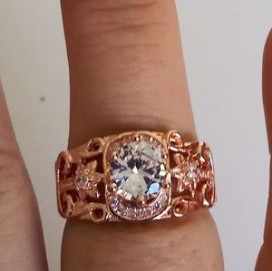 925 SS & rose gold white sapphire ring